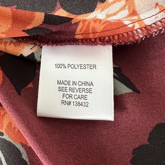 ModCloth Popover Blouse Red Orange Floral Long Sleeve Half Button - Picture 6 of 6